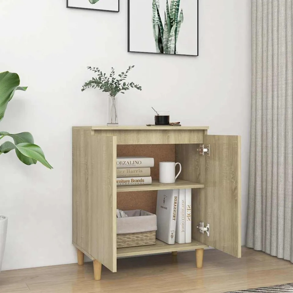 vidaXL Dressoir met houten poten 60x35x70 cm bewerkt hout sonoma eiken, foto 3