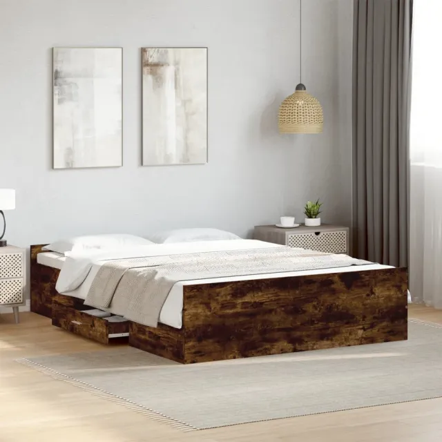 vidaXL Bedframe met lades bewerkt hout gerookt eikenkleurig 135x190 cm