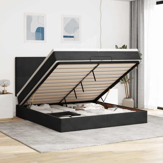 vidaXL Ottoman bed met matrassen en LED's 200x200cm fluweel zwart