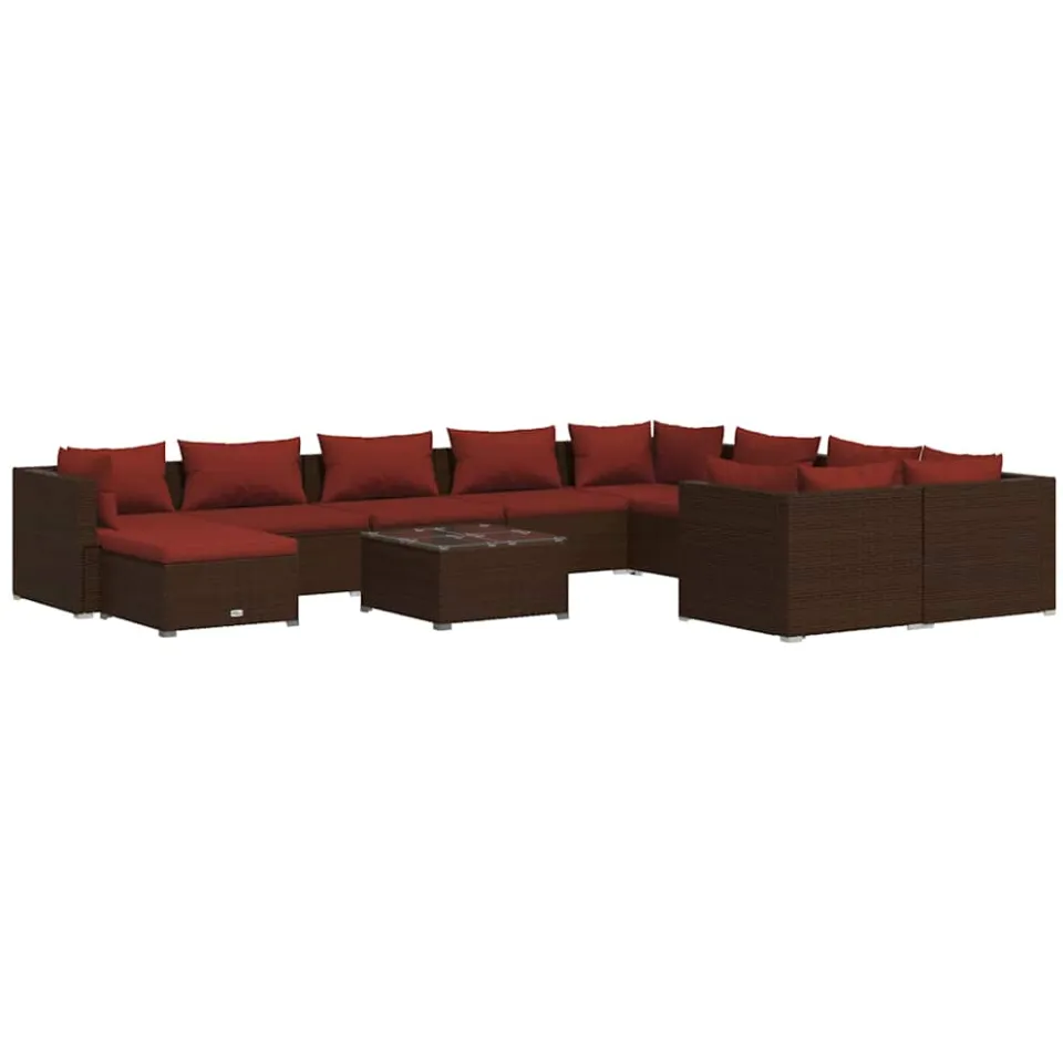vidaXL 11-delige Loungeset met kussens poly rattan bruin, foto 3
