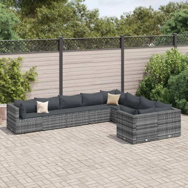 vidaXL 9-delige Loungeset met kussens poly rattan grijs, foto 2