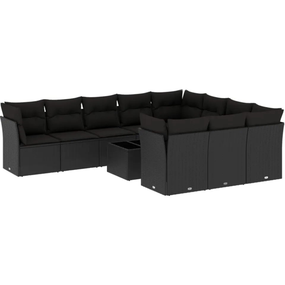vidaXL 11-delige Loungeset met kussens poly rattan zwart