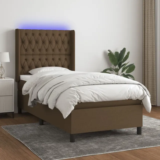 vidaXL Boxspring met matras en LED stof donkerbruin 100x200 cm bruin