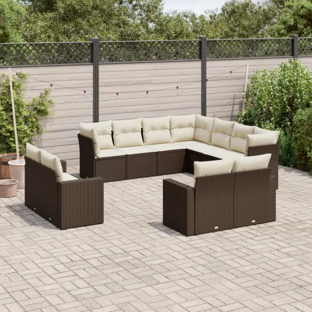 vidaXL 11-delige Loungeset met kussens poly rattan bruin, foto 2