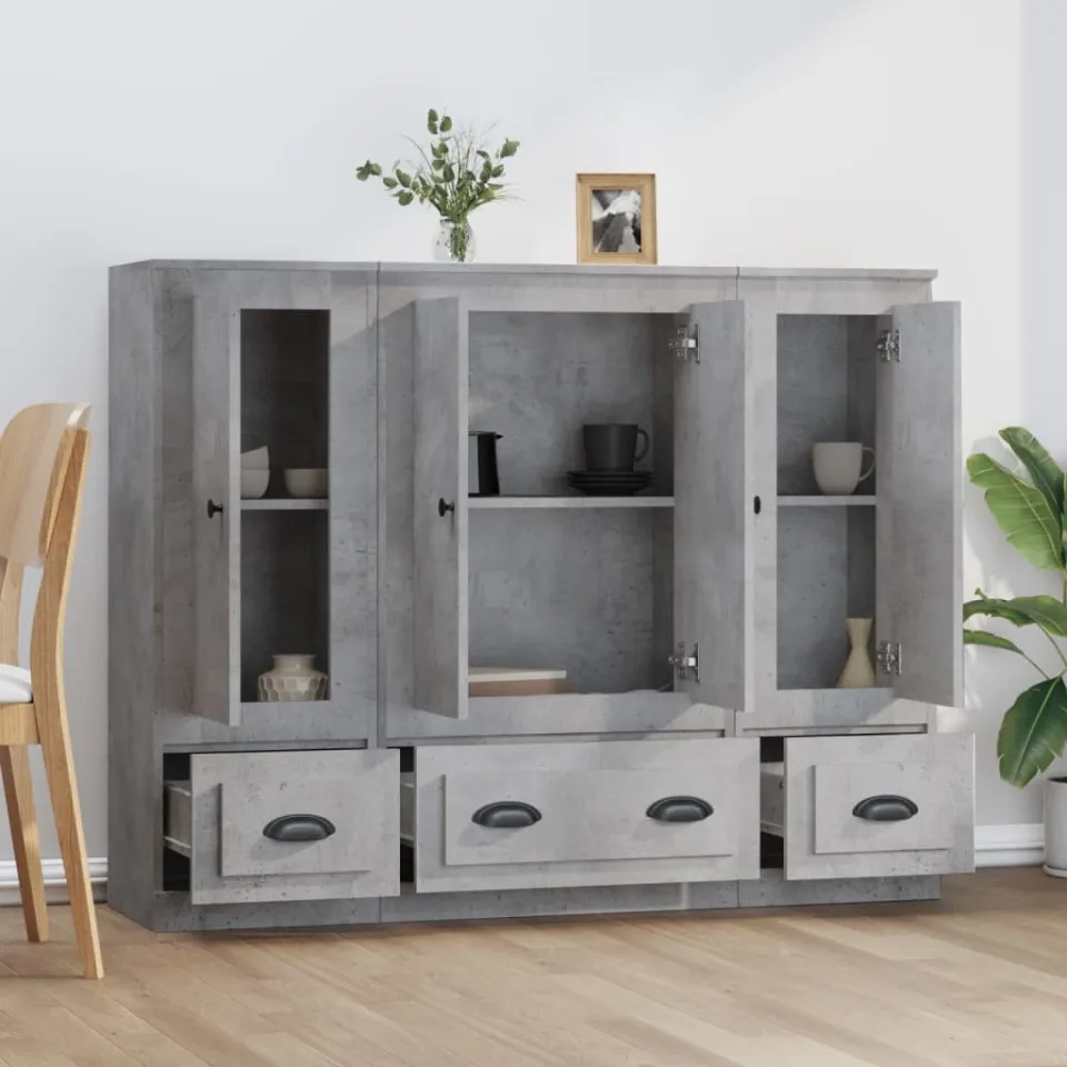 vidaXL Hoge kasten 3 st bewerkt hout betongrijs grijs, foto 3