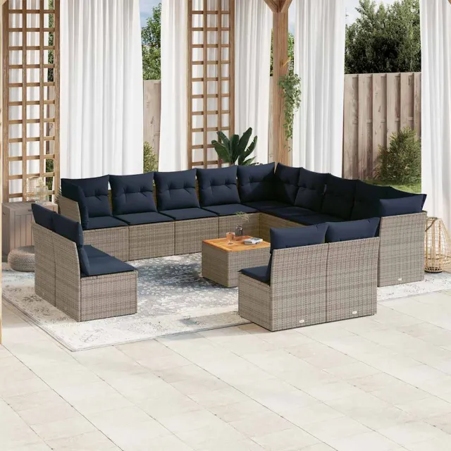 vidaXL 14-delige Loungeset met kussens poly rattan grijs