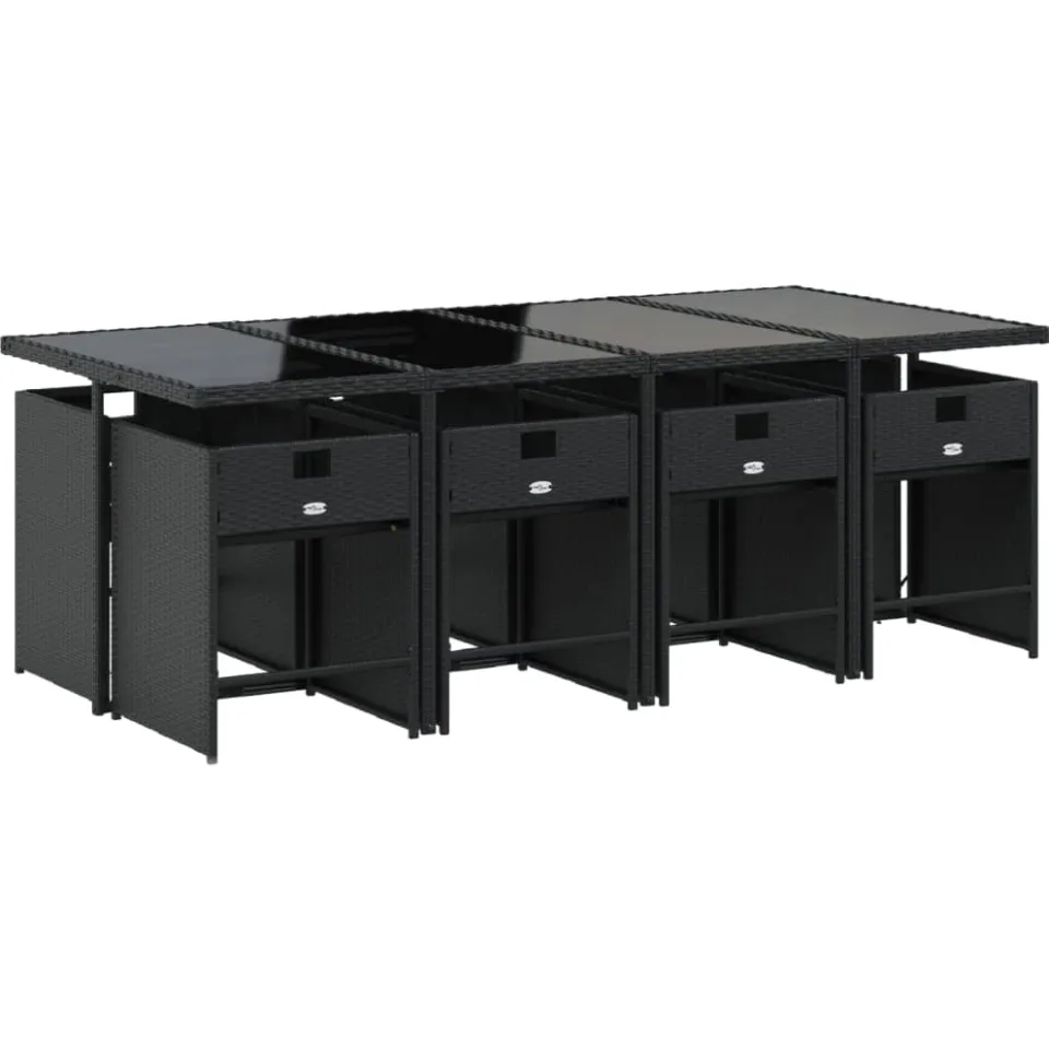 vidaXL 9-delige Tuinset poly rattan zwart