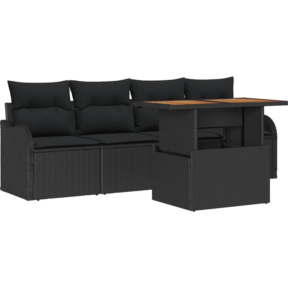 vidaXL Tuinbankenset 5 st Zwart poly rattan