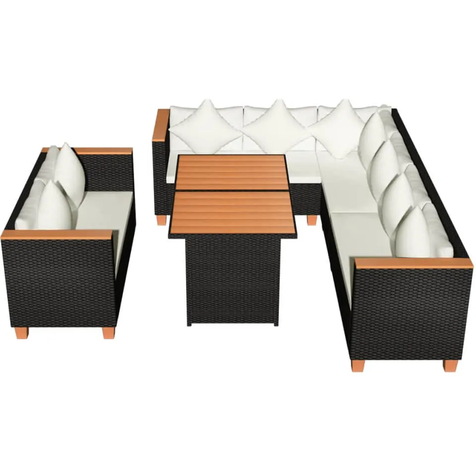 vidaXL 5-delige Loungeset met kussens poly rattan zwart, foto 3