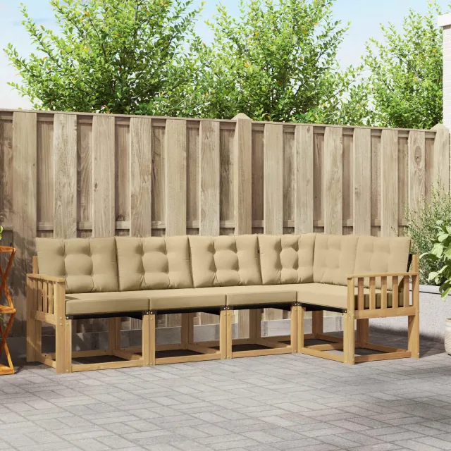 vidaXL Buiten bankenset 5 st 5-zits Wit en Beige Bruin