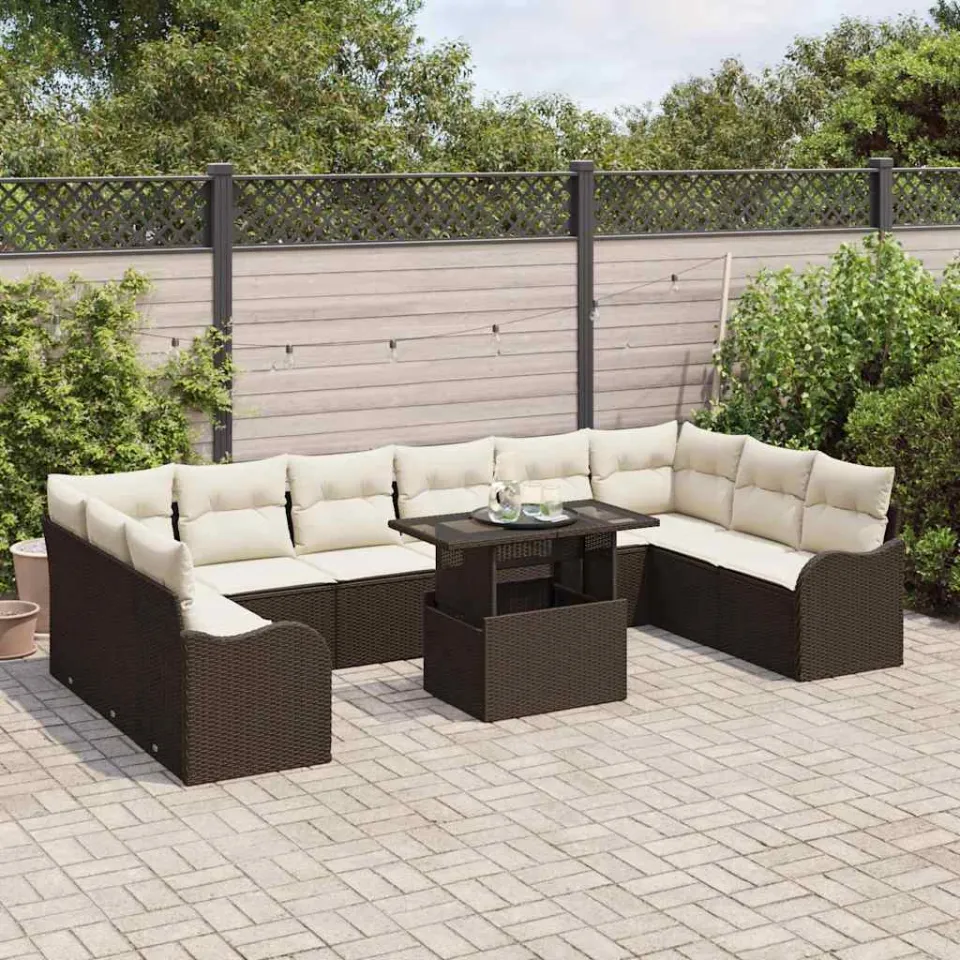 vidaXL Tuin Sofa Set 11 st Bruin Poly riet, foto 3