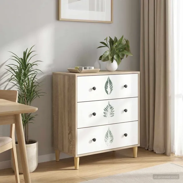 vidaXL Ladekast HANAU Groene bladerenprint 66 x 36,5 x 75 cm Sonoma Bruin