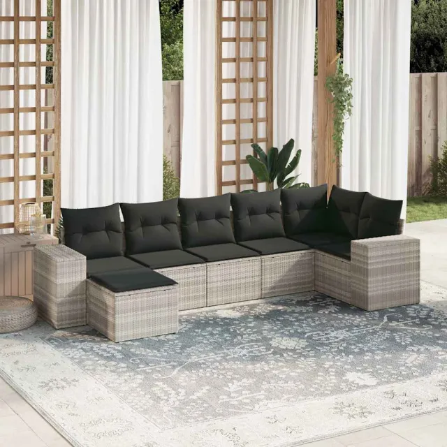 vidaXL 7-delige Loungeset met kussens poly rattan lichtgrijs grijs, foto 2