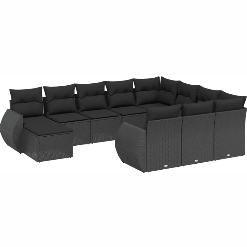 vidaXL 11-delige Loungeset met kussens poly rattan zwart