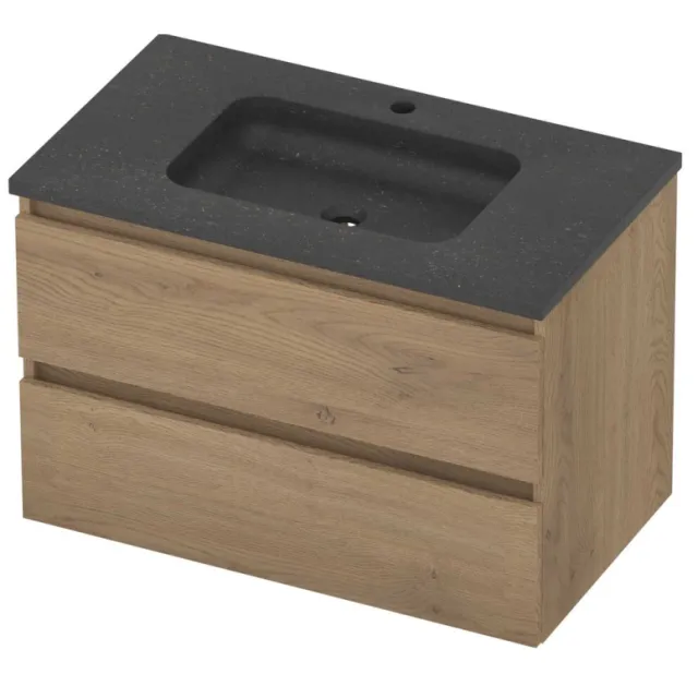 Basic-Line Rocky 46 Badmeubelset Hardsteen 1 Kraangat Greeploos 80x46x54 cm Pure Oak Blue Stone Grijs