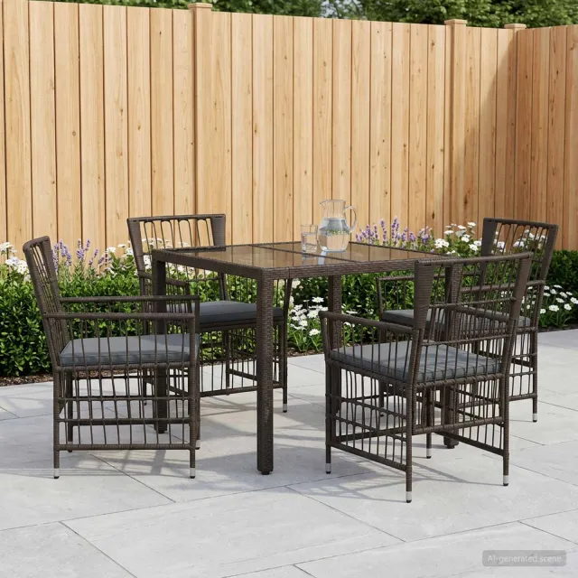 vidaXL Buiten eettafelset 5 st Zwart poly rattan, foto 2