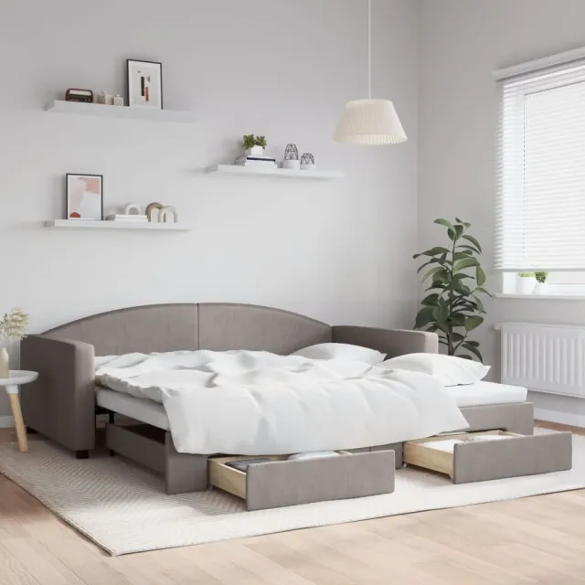 vidaXL Slaapbank met onderschuifbed en lades 100x200 cm stof taupe