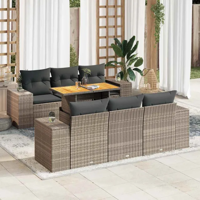 vidaXL 7-delige Loungeset met kussens poly rattan grijs, foto 2