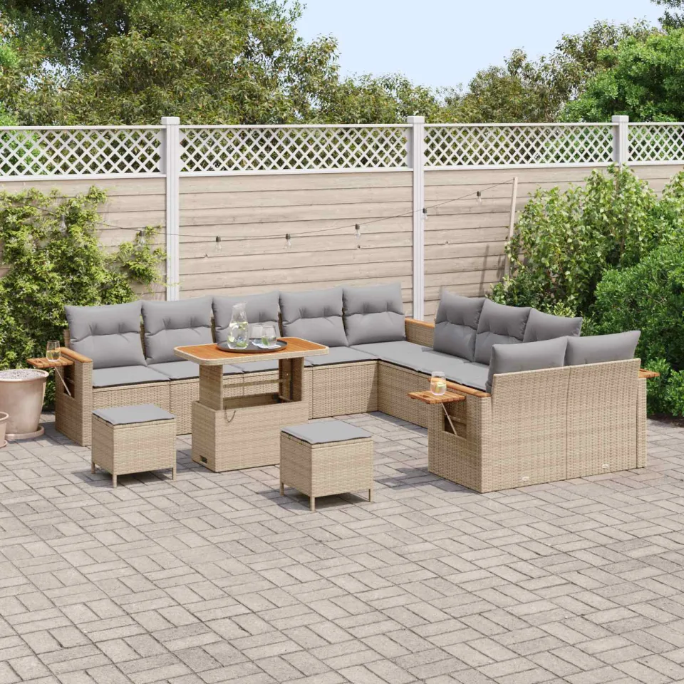 vidaXL Tuinbankenset 13 st Beige poly rattan, foto 3