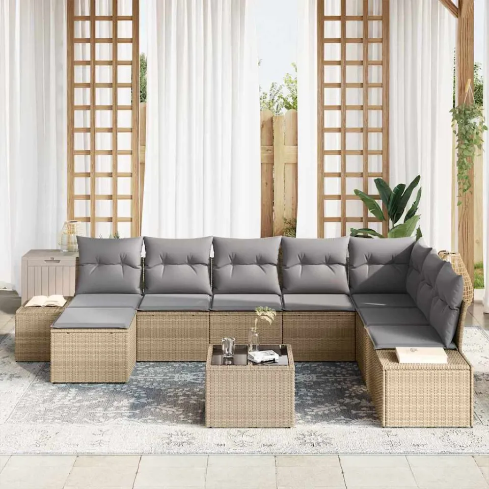 vidaXL Tuin Sofa Set 8 st Beige en Lichtgrijs poly rattan, foto 3