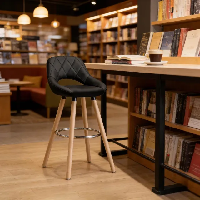 CHICFURN Barkruk - Met rugleuning - Houten poten - Zwart
