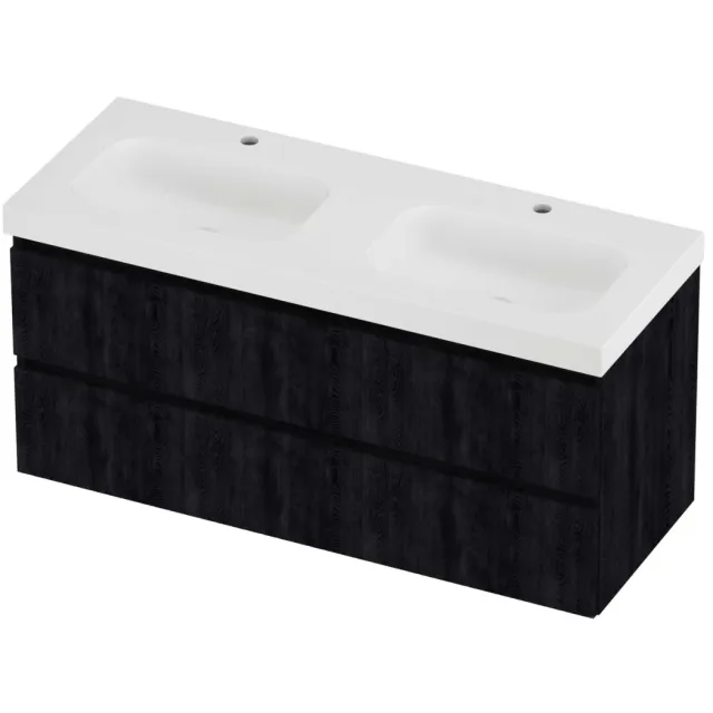 Proline Haga Badmeubelset Polystone Mezza 2 Gaten 120x46x58 cm Mat White Charcoal Oak Eiken