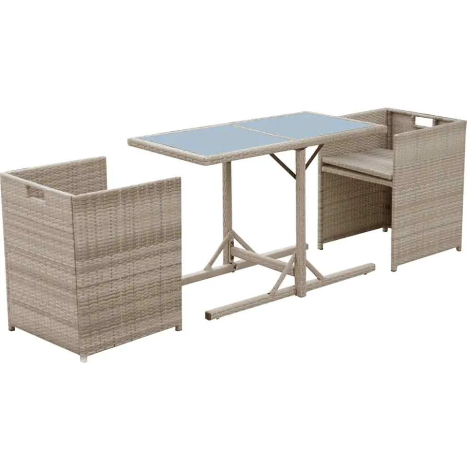 vidaXL 3-delige Bistroset met kussens poly rattan beige, foto 4