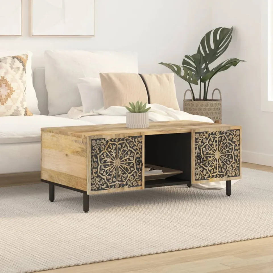 vidaXL Salontafel 100x54x40 cm massief mangohout bruin, foto 3