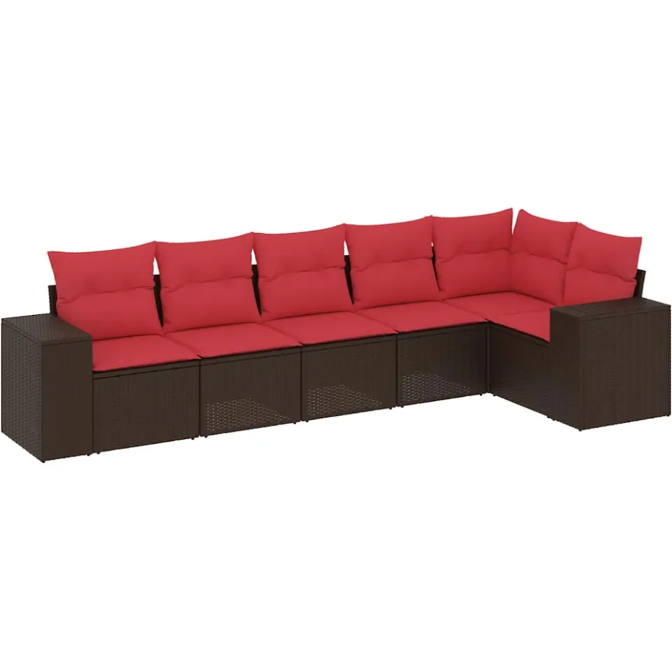 vidaXL 6-delige tuinbankset met kussens, bruin polyrotan, foto 3