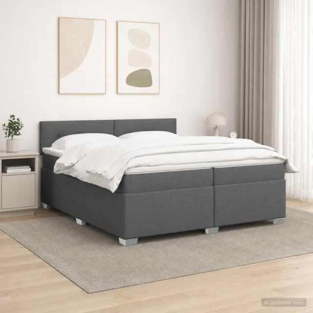 vidaXL Boxspring Bed met Matras en LED Donkergrijs 200 x 200 cm Stof