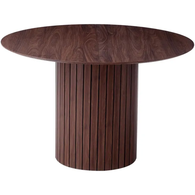 VIEMAE Tafel - Eettafel - Eettafel rond - Scandinavisch - Japandi - Massief donker hout - H 76.5cm Ø 120cm - 1 poot - Walnoot kleur Hout, walnoot, donker hout