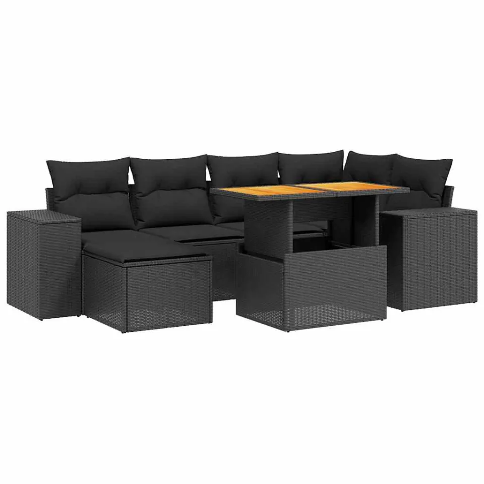 vidaXL 7-delige Loungeset met kussens poly rattan zwart, foto 3