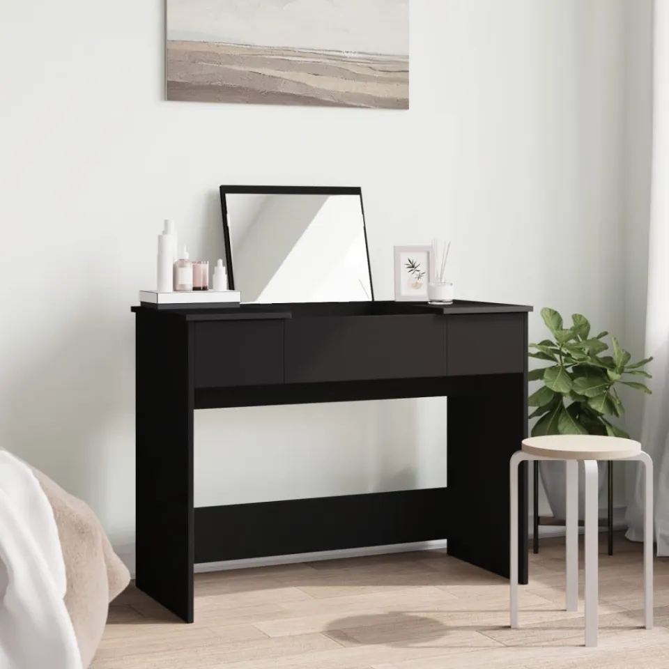vidaXL Kaptafel met spiegel 100x45x76 cm zwart, foto 3