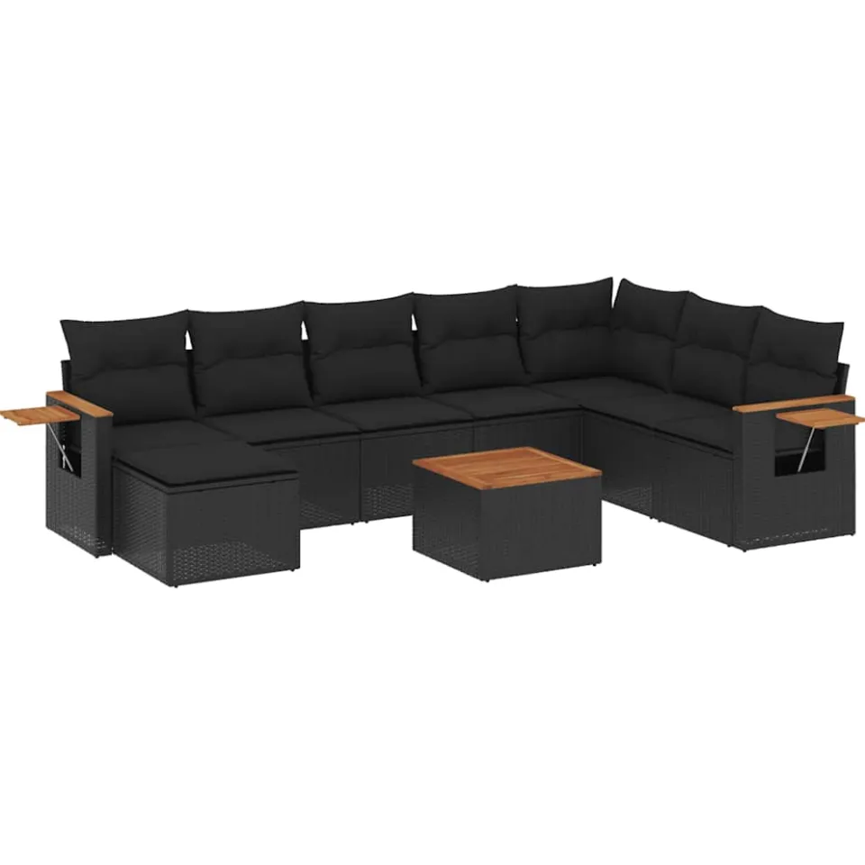 vidaXL 9-delige Loungeset met kussens poly rattan zwart, foto 3