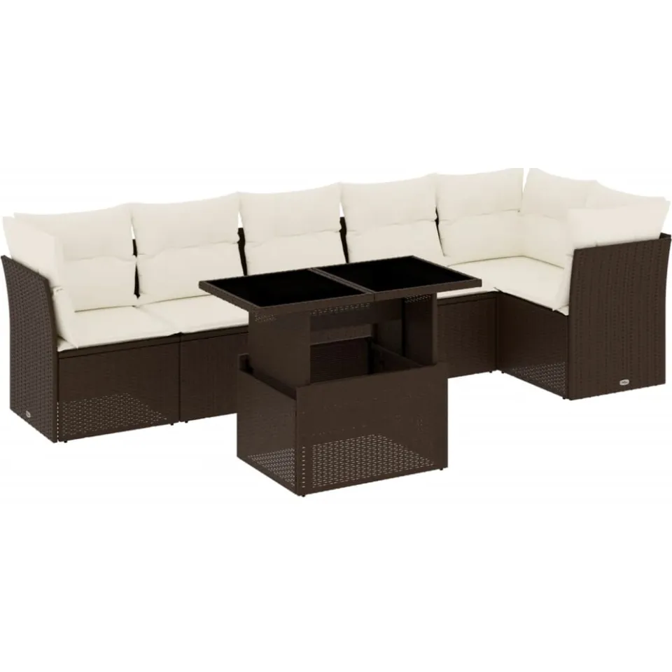 vidaXL 7-delige Loungeset met kussens poly rattan bruin