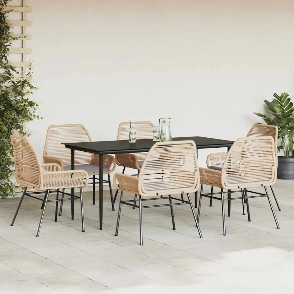 vidaXL 7-delige Tuinset met kussens poly rattan glas bruin, foto 2