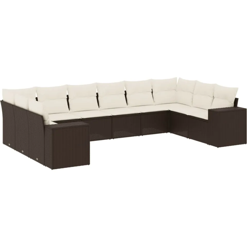 vidaXL 10-delige Loungeset met kussens poly rattan bruin, foto 3