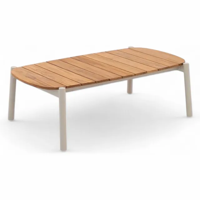 Belito Julia Koffietafel 120 x 76 cm | Aluminium Frame & Teakhouten Blad | Taupe Beige