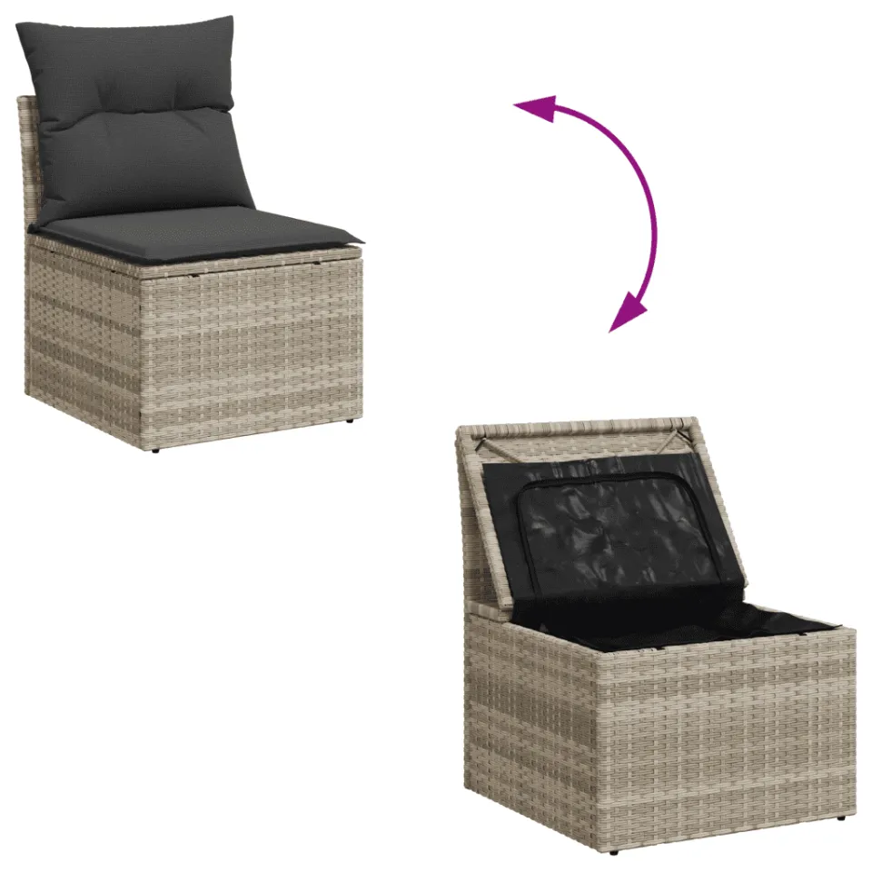 vidaXL 5-delige Loungeset met kussens poly rattan lichtgrijs grijs, foto 4