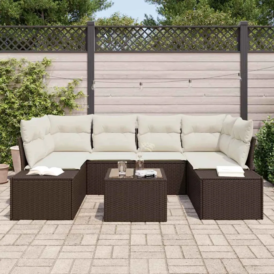 vidaXL Tuin Sofa Set 8 st Bruin en Crème poly rattan, foto 3