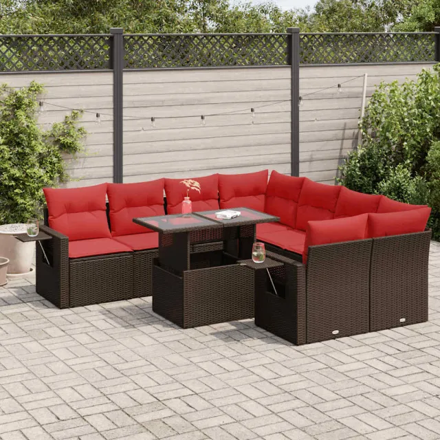 vidaXL 9-delige Loungeset met kussens poly rattan acacia bruin, foto 2