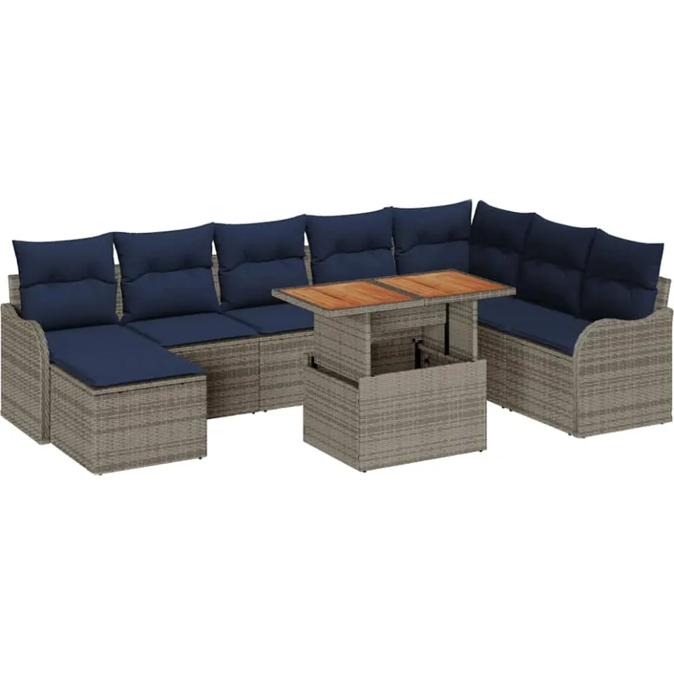 vidaXL Tuin Sofa Set 9 st grijs en marineblauw