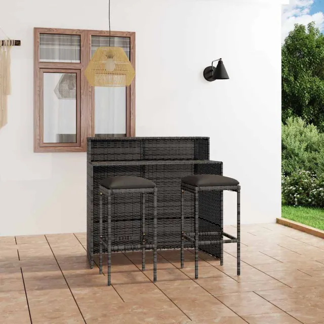 vidaXL 3-delige Tuinbarset met kussens grijs, foto 2