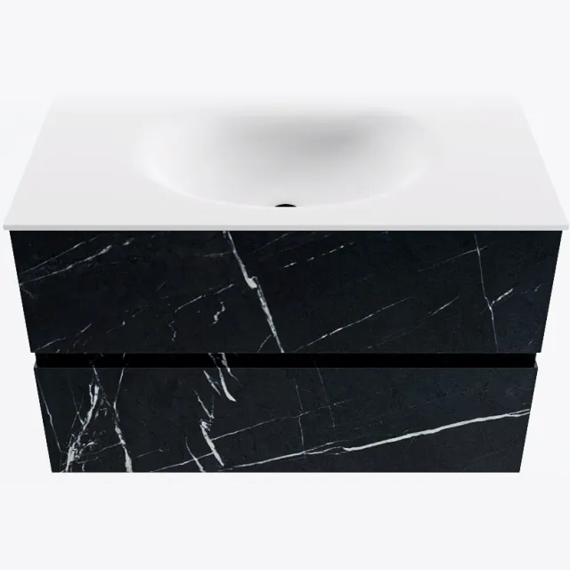 Mondiaz VICA 80cm badmeubel onderkast Marquina 2 lades. Wastafel MOON midden zonder kraangat, kleur Talc.