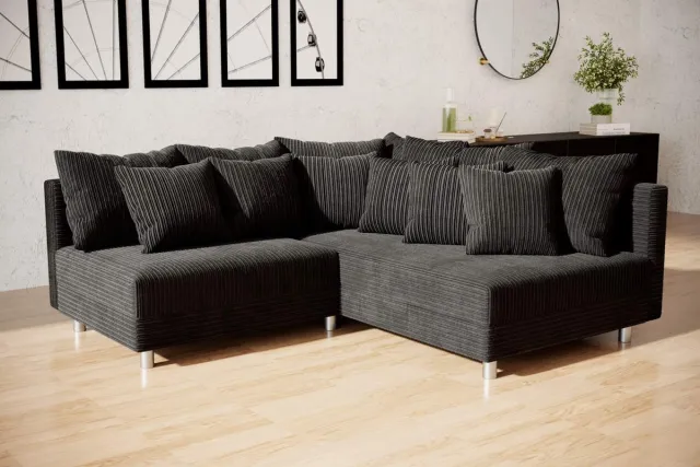 Seatsandbeds hoekbank denver mini- corduroy zwart- zonder poef (hocker) - hoeksalon mini zonder poef - seatsandbeds