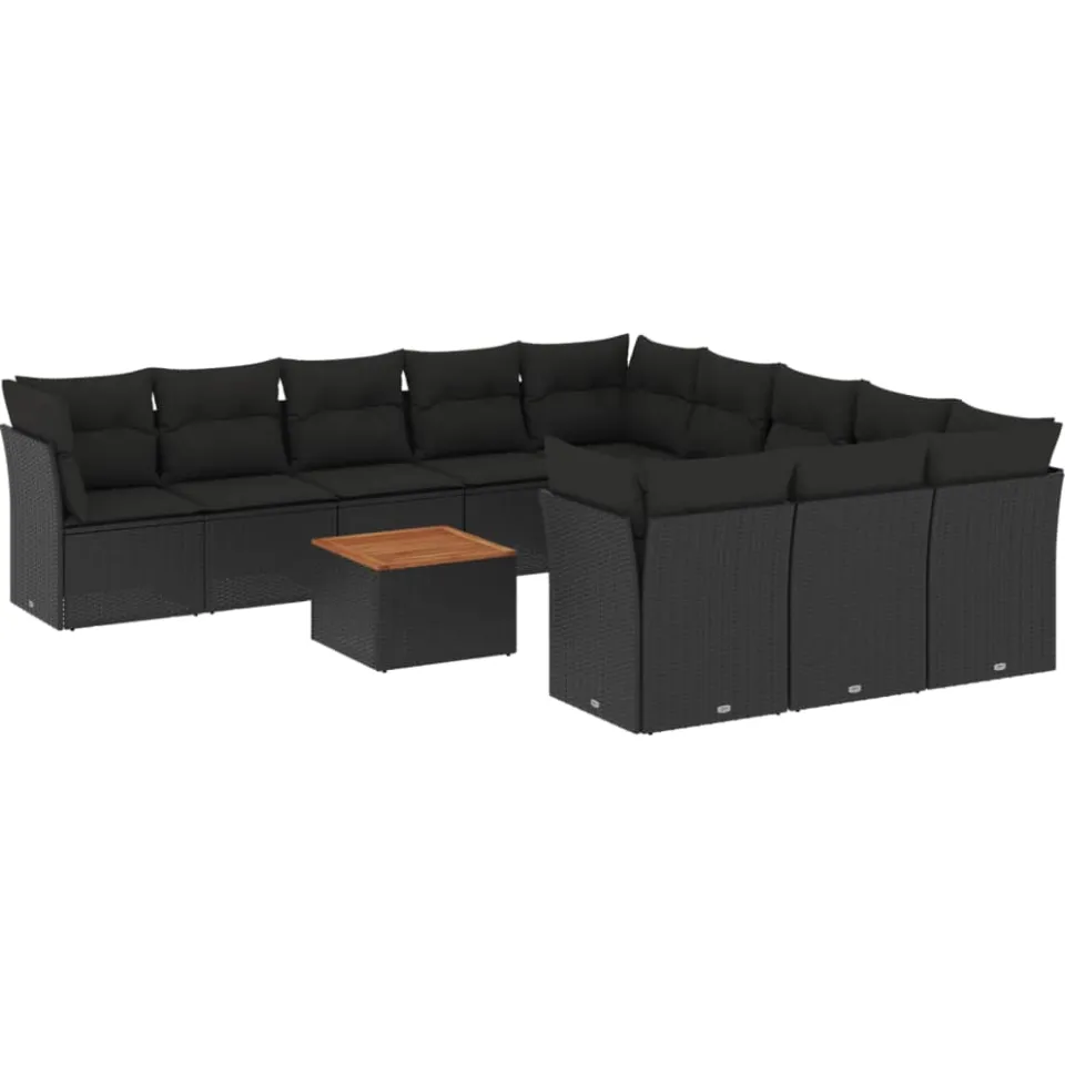 vidaXL 12-delige Loungeset met kussens poly rattan zwart