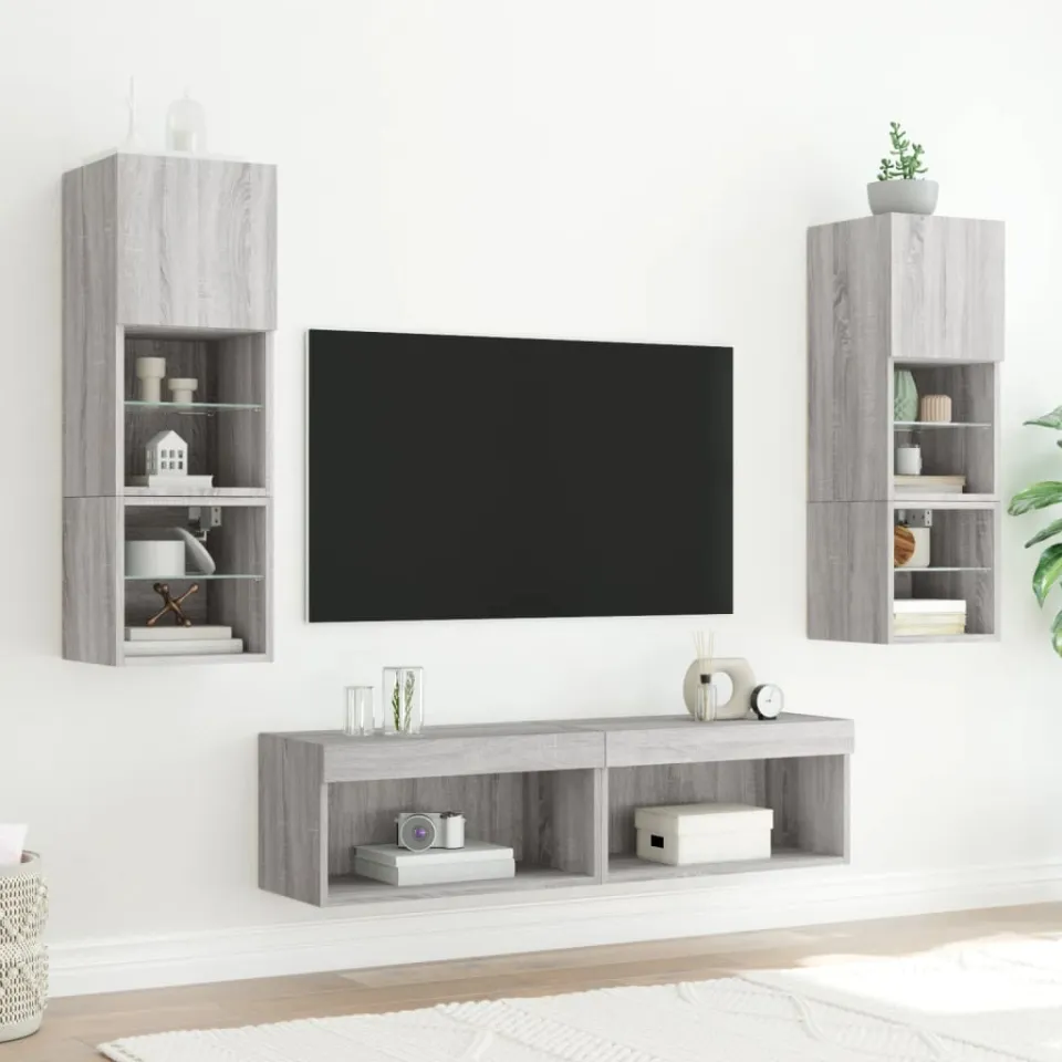 vidaXL Tv-meubels met LED-verlichting 2 st 60x30x30 cm grijs sonoma, foto 2