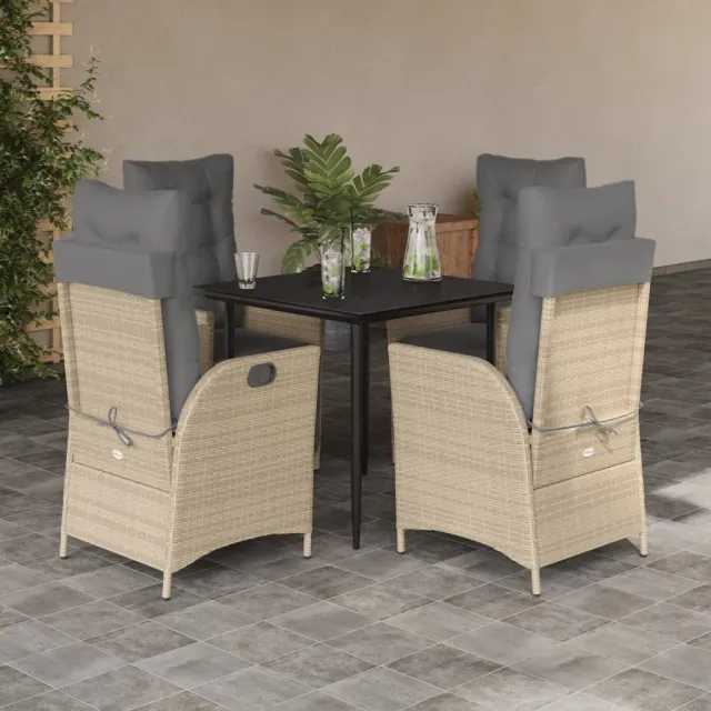 vidaXL 5-delige Tuinset met kussens poly rattan beige