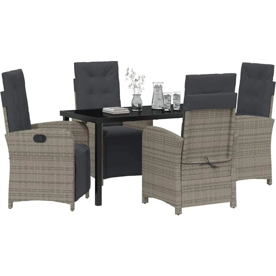 vidaXL Tuin eettafelset 5 st Grijs poly rattan, foto 2