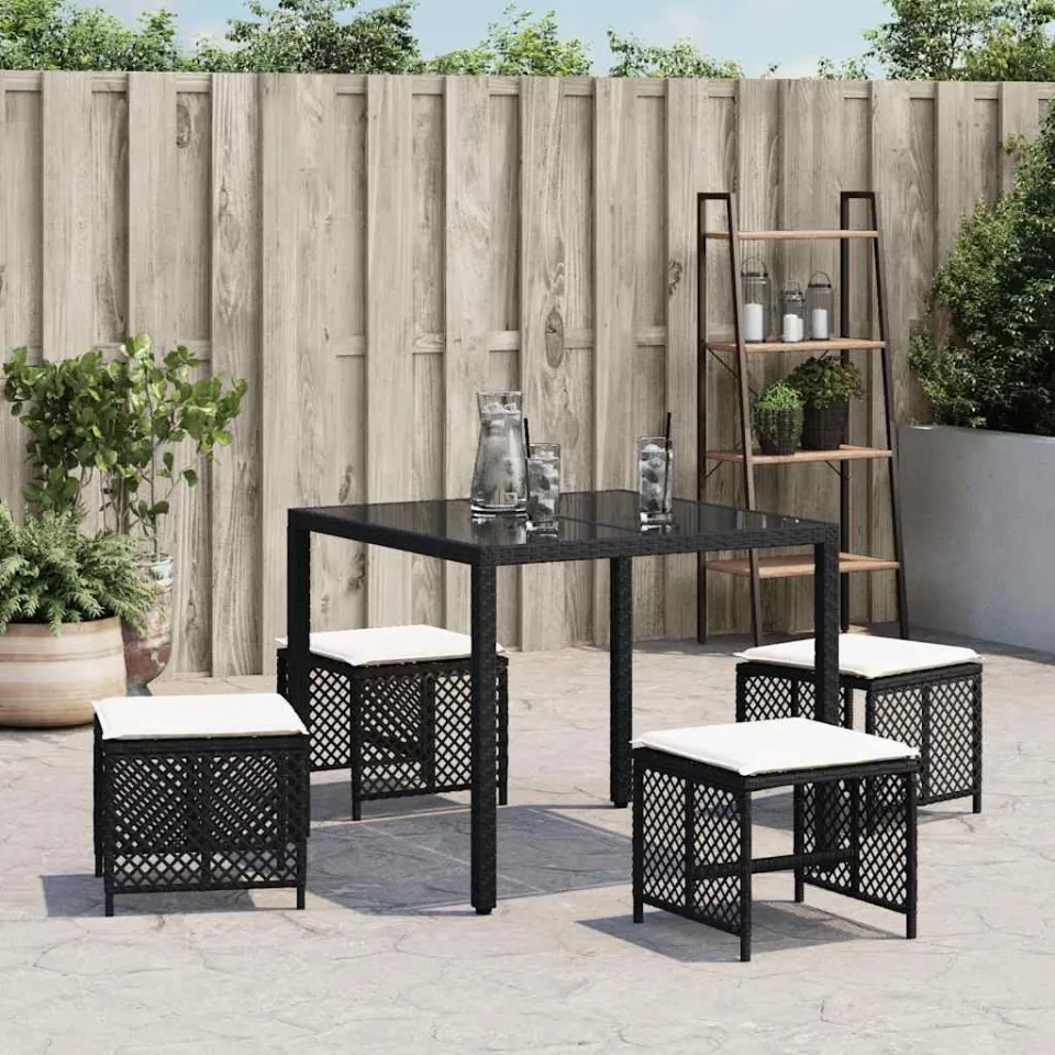 vidaXL Tuinkrukken 4 st met kussens 41x41x36 cm poly rattan zwart, foto 2